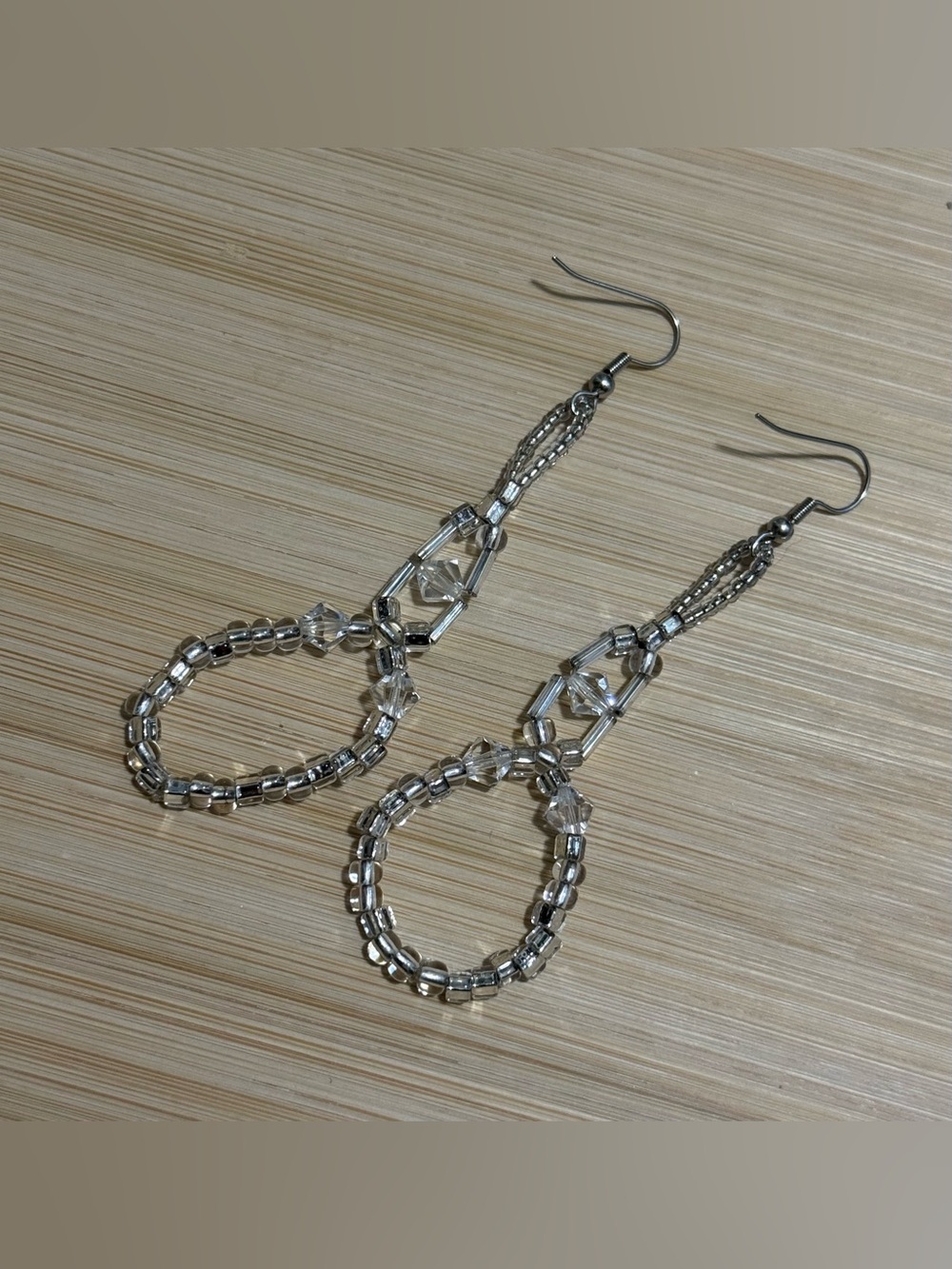 Silver Beaded Teardrop Dangle Earrings